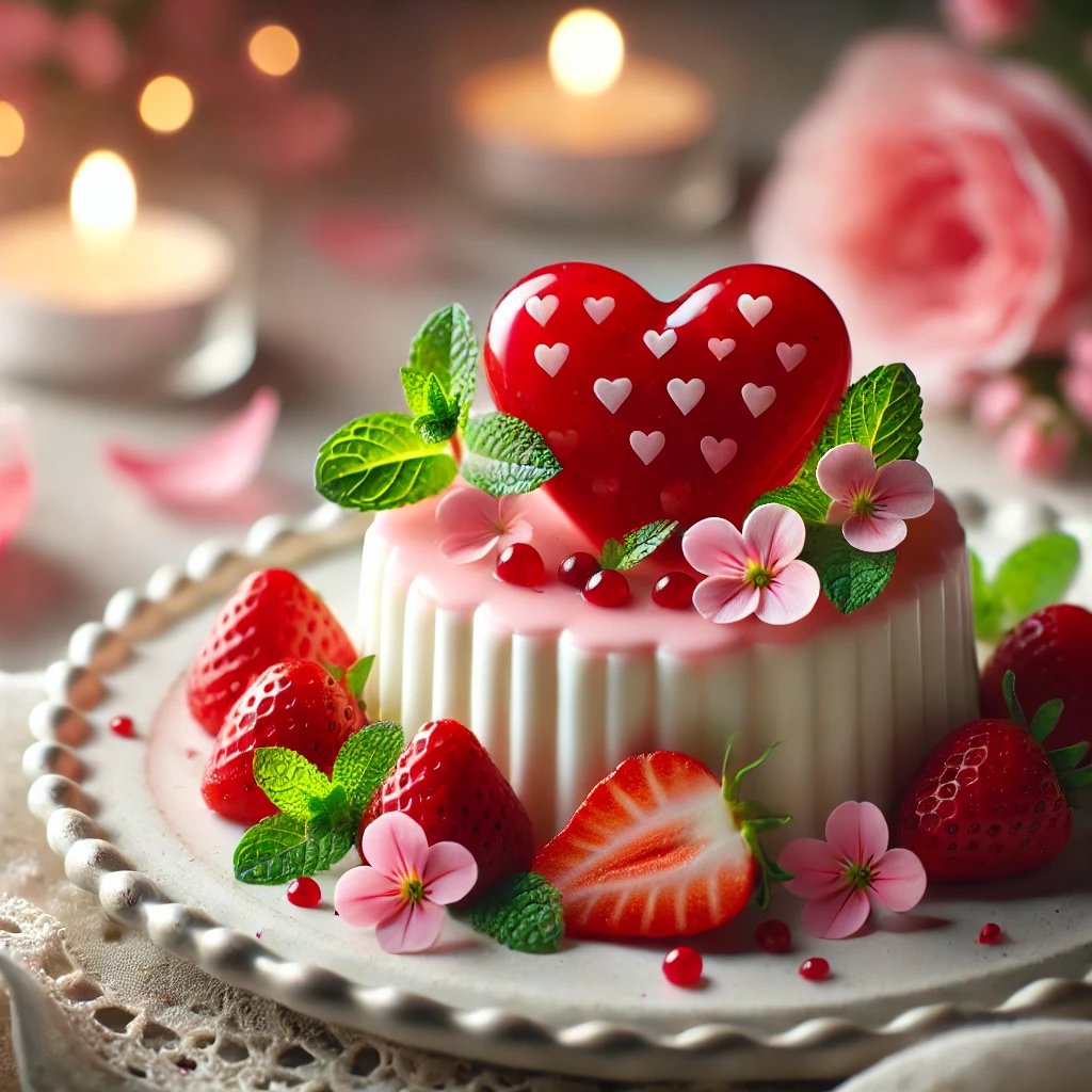 Sweet cake with hearts and strawberries